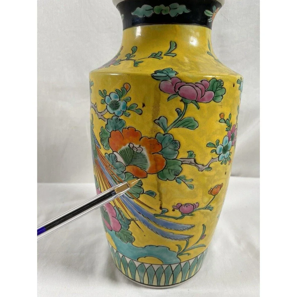 Vintage Hand Painted Bird Floral Branch Vase Made in Japan 9 1/2” Tall #624